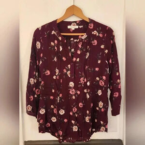 Monday Fun NWOT Floral Henley high-low Blouse longsleeve size Medium